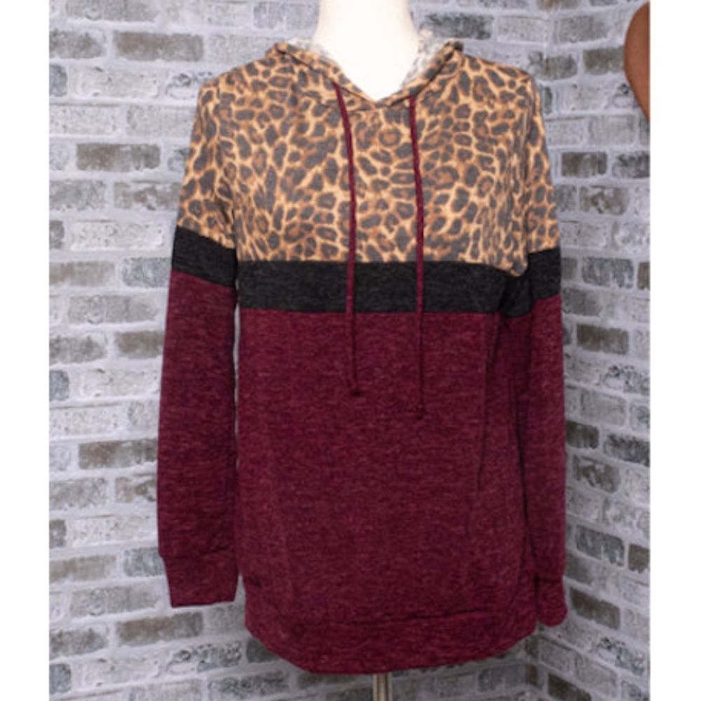 “The Tia" Burgundy Animal Color Block Hoodie